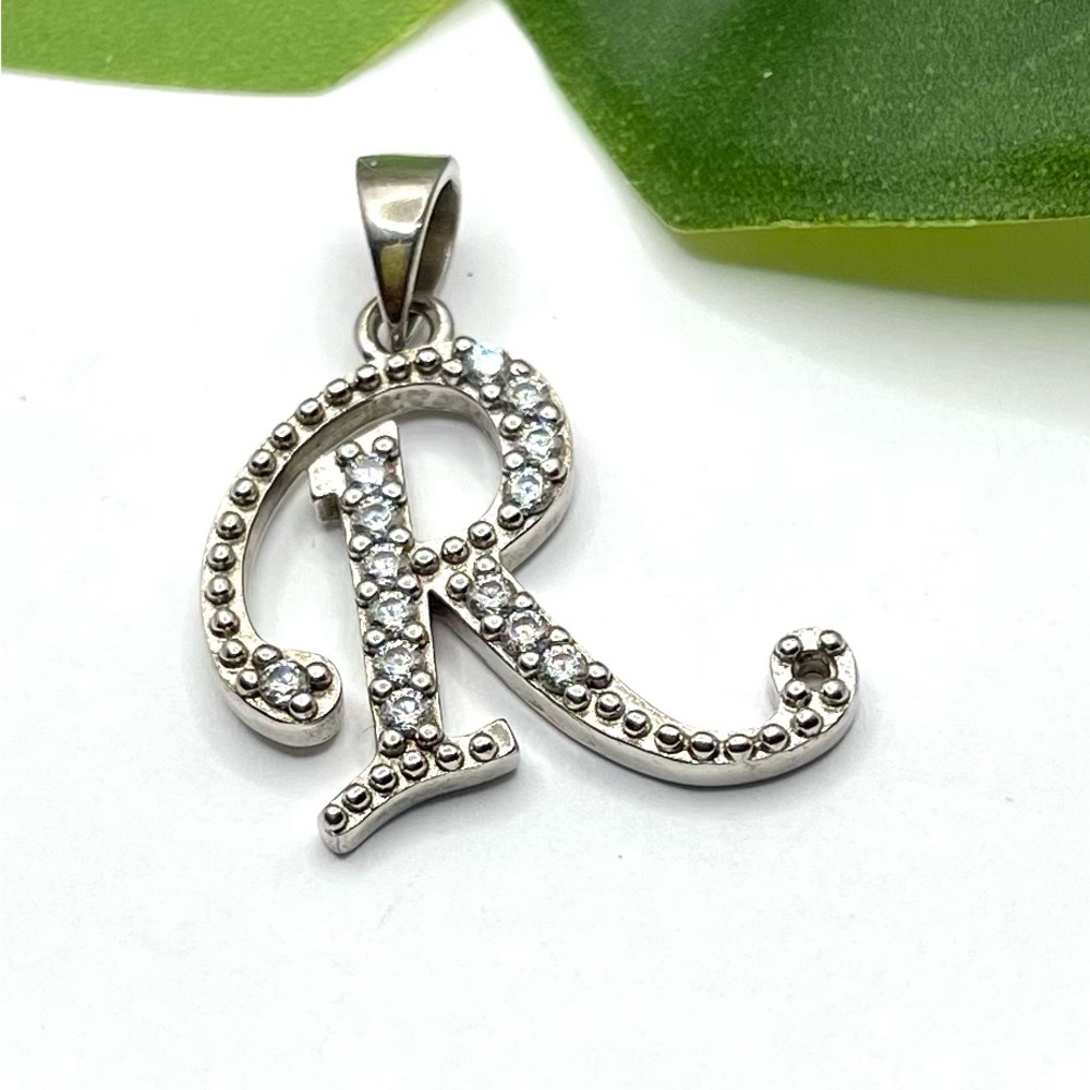 925 Sterling Silver BSI C Z Letter “R” Initial Pendant